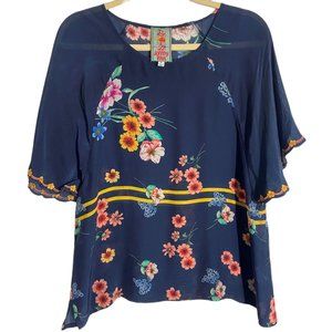 Johnny Was top, blue with flowers size XS